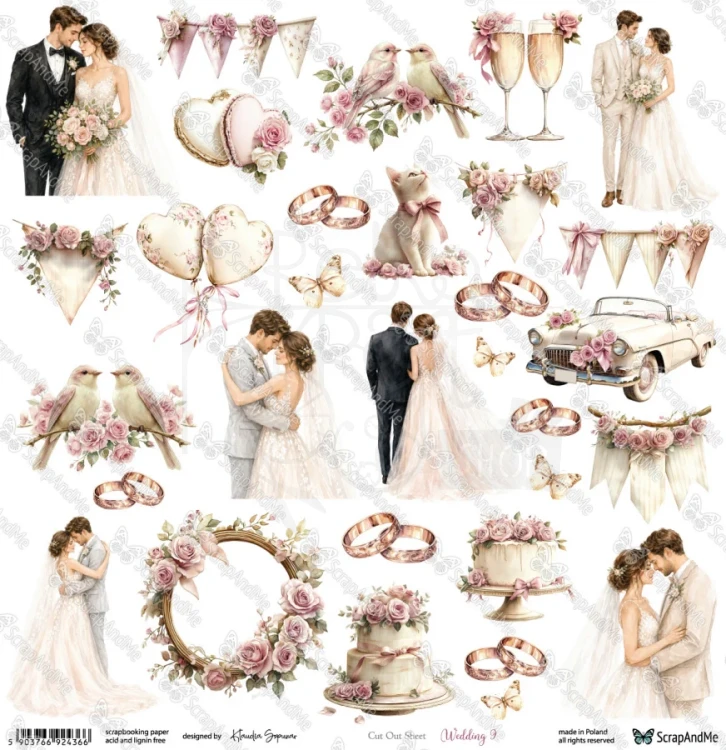 Papier 30x30 elementy do wycięcia Wedding 9 ScrapAndMe