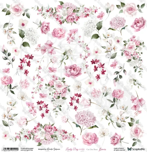 Papier 30x30 elementy do wycięcia Lovely Day IN PINK - Flowers ScrapAndMe