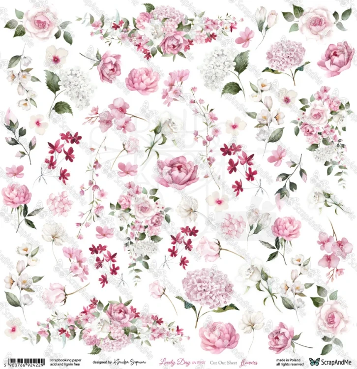 Papier 30x30 elementy do wycięcia Lovely Day IN PINK - Flowers ScrapAndMe
