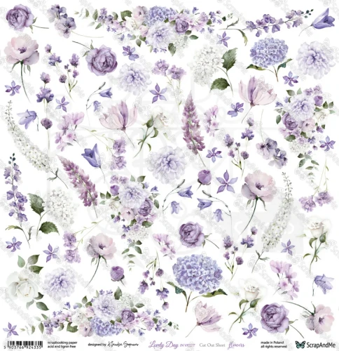 Papier 30x30 elementy do wycięcia Lovely Day IN VIOLET - Flowers ScrapAndMe