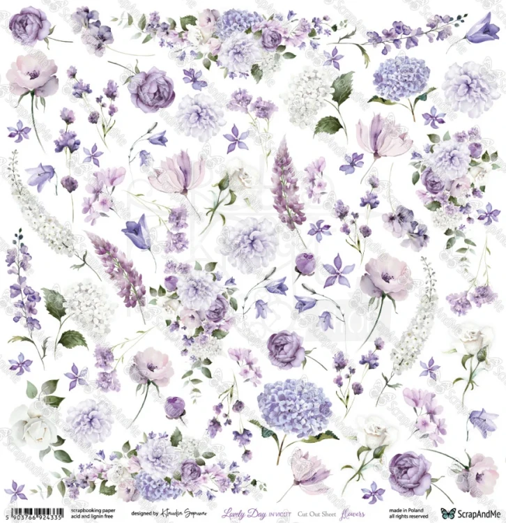 Papier 30x30 elementy do wycięcia Lovely Day IN VIOLET - Flowers ScrapAndMe