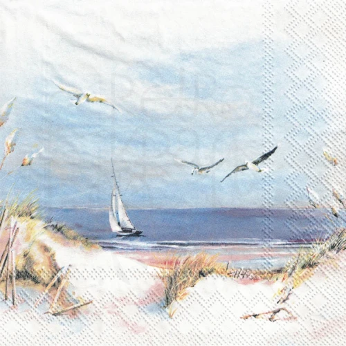 Serwetka 33x33 - Wydma morze mewy i żaglówka