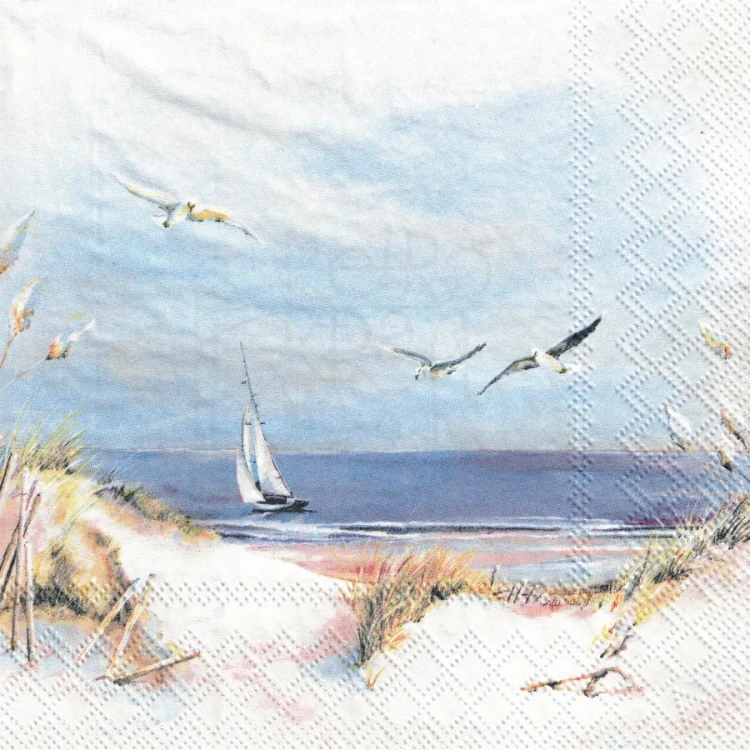 Serwetka 33x33 - Wydma morze mewy i żaglówka