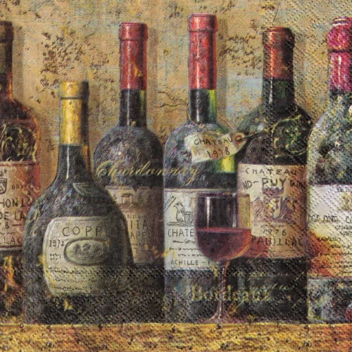 Serwetka 33x33 - Butelki z winem retro