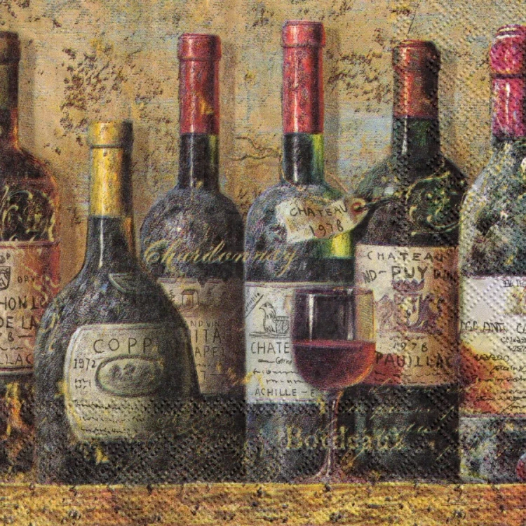 Serwetka 33x33 - Butelki z winem retro