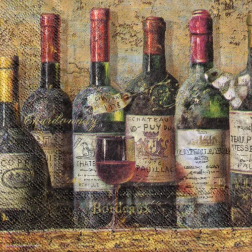 Serwetka 33x33 - Butelki z winem retro