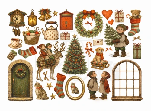 Ozdoby papierowe samoprzylepne Ephemera Silent Night 35 sztuk DFLCT88 Stamperia