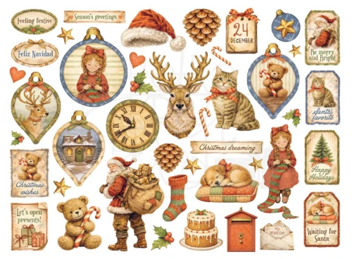 Ozdoby kształty tekturowe Die Cuts Silent Night 43 sztuki DFLDC140 Stamperia