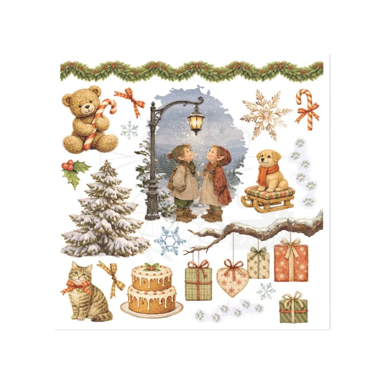 Rub-on transfer 15.5x15.15cm Silent Night 6 arkuszy DFLRBX20 Stamperia
