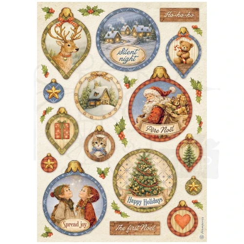 Papier ryżowy do decoupage A4 Silent Night Bombki DFSA41142 Stamperia