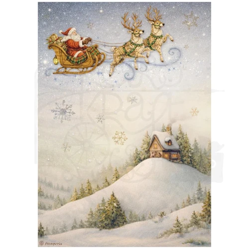 Papier ryżowy do decoupage A4 Silent Night Mikołaj w saniach DFSA41139 Stamperia