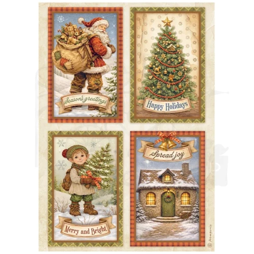 Papier ryżowy do decoupage A4 Silent Night 4 karty DFSA41137 Stamperia