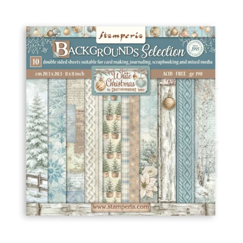 Zestaw papierów do scrapbookingu 20x20 White Christmas Tła 10 arkuszy SBBS147 Stamperia