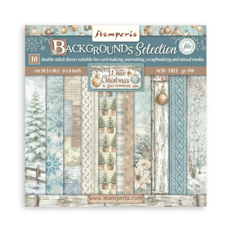 Zestaw papierów do scrapbookingu 20x20 White Christmas Tła 10 arkuszy SBBS147 Stamperia