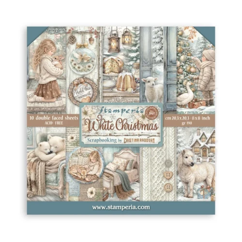 Zestaw papierów do scrapbookingu 20x20 White Christmas 10 arkuszy SBBS146 Stamperia