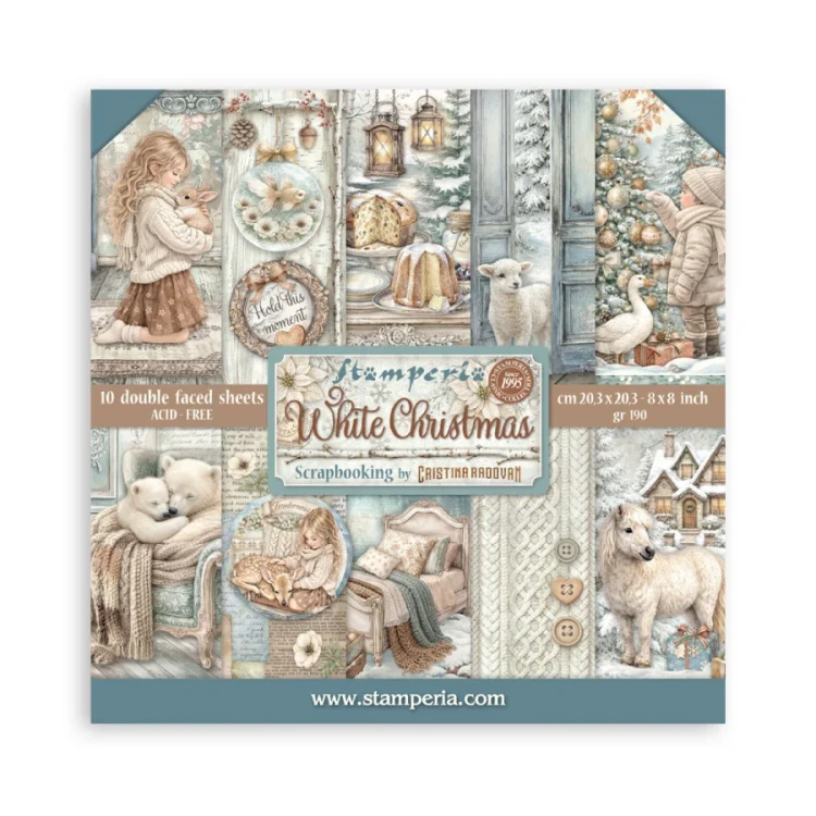 Zestaw papierów do scrapbookingu 20x20 White Christmas 10 arkuszy SBBS146 Stamperia