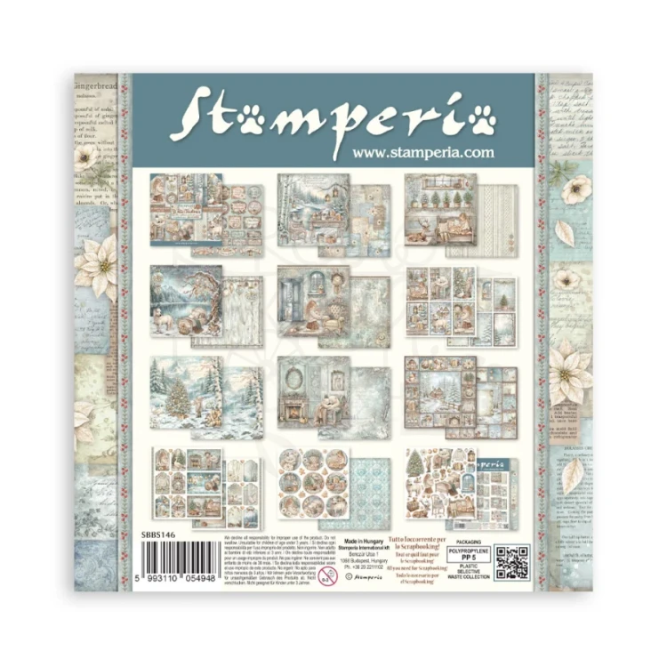 Zestaw papierów do scrapbookingu 20x20 White Christmas 10 arkuszy SBBS146 Stamperia