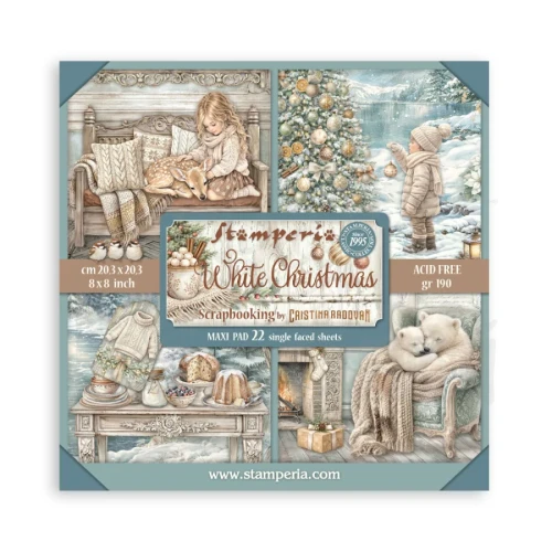 Zestaw papierów jednostronnych do scrapbookingu 20x20 White Christmas 22 arkusze SBBSXB27 Stamperia