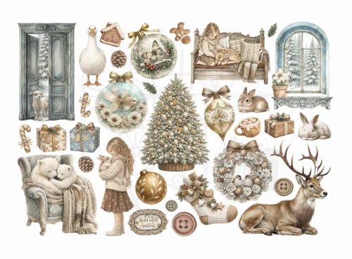 Ozdoby papierowe samoprzylepne Ephemera White Christmas 32 sztuki DFLCT89 Stamperia