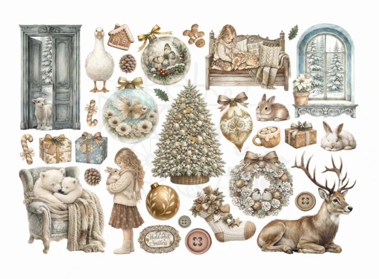 Ozdoby papierowe samoprzylepne Ephemera White Christmas 32 sztuki DFLCT89 Stamperia