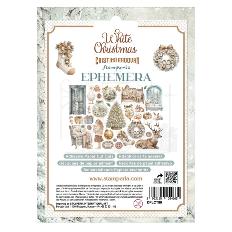 Ozdoby papierowe samoprzylepne Ephemera White Christmas 32 sztuki DFLCT89 Stamperia