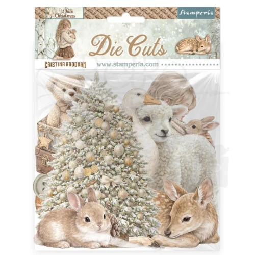 Ozdoby kształty tekturowe Die Cuts White Christmas 32 sztuki DFLDC141 Stamperia