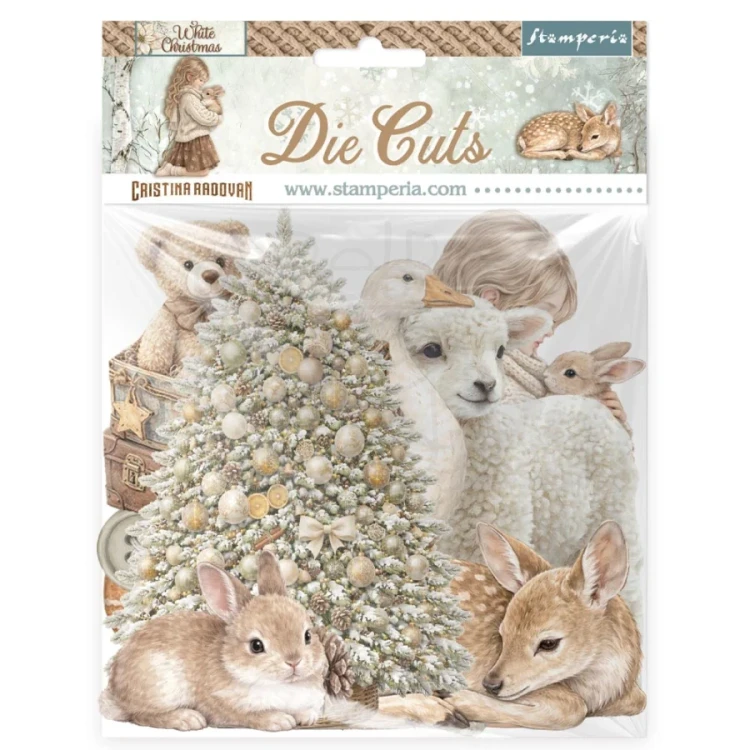 Ozdoby kształty tekturowe Die Cuts White Christmas 32 sztuki DFLDC141 Stamperia