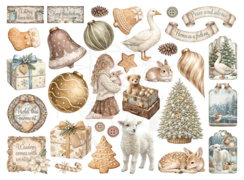 Ozdoby kształty tekturowe Die Cuts White Christmas 32 sztuki DFLDC141 Stamperia