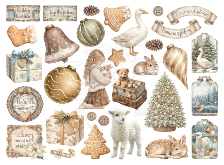 Ozdoby kształty tekturowe Die Cuts White Christmas 32 sztuki DFLDC141 Stamperia