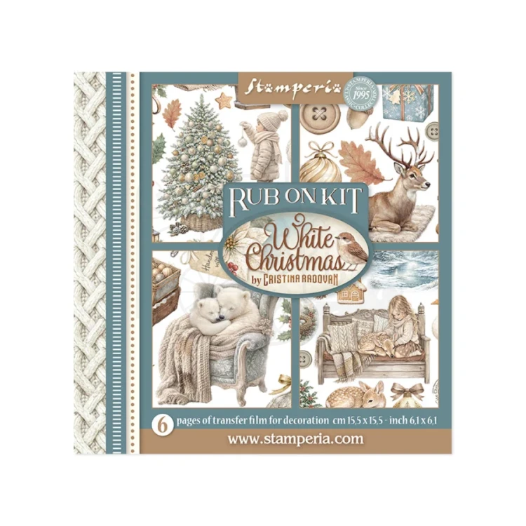 Rub-on transfer 15.5x15.15cm White Christmas 6 arkuszy DFLRBX21 Stamperia
