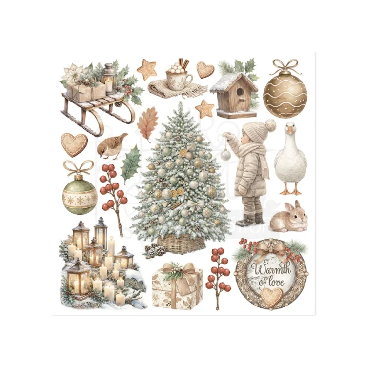 Rub-on transfer 15.5x15.15cm White Christmas 6 arkuszy DFLRBX21 Stamperia