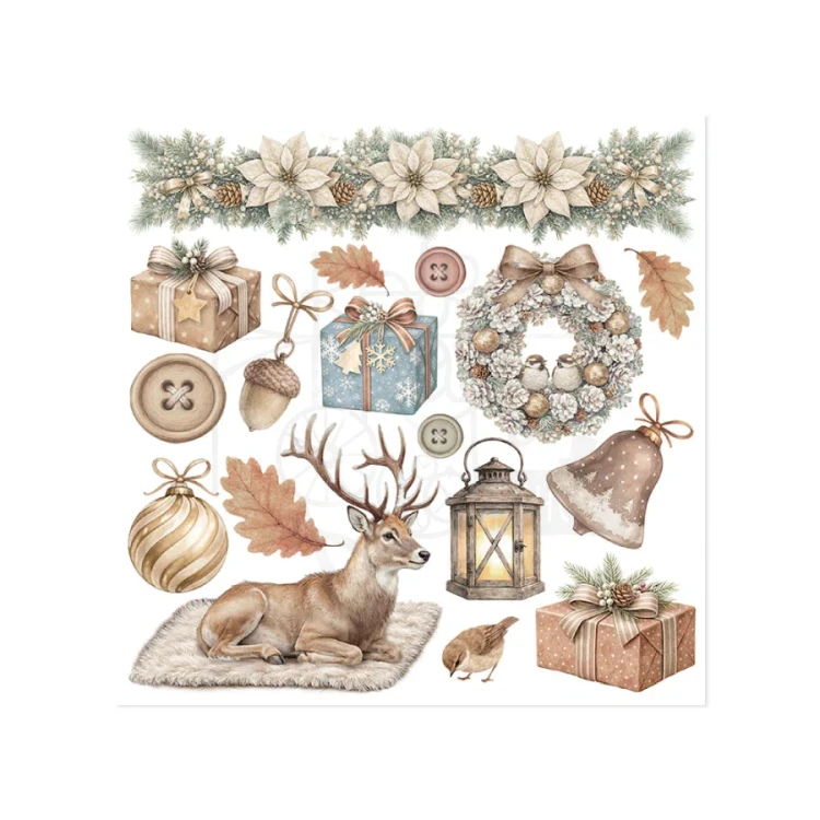 Rub-on transfer 15.5x15.15cm White Christmas 6 arkuszy DFLRBX21 Stamperia