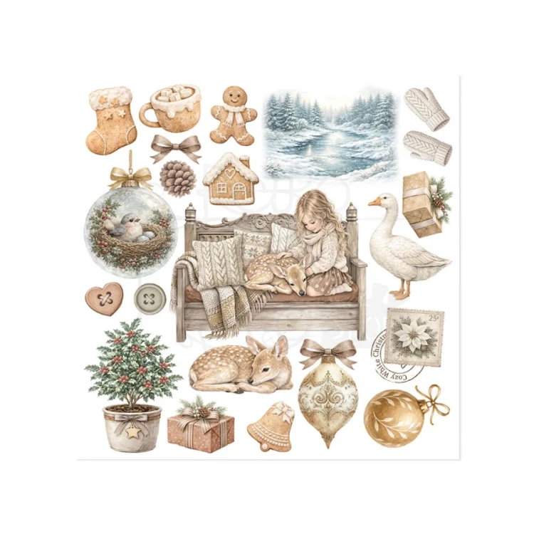 Rub-on transfer 15.5x15.15cm White Christmas 6 arkuszy DFLRBX21 Stamperia