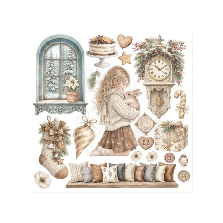 Rub-on transfer 15.5x15.15cm White Christmas 6 arkuszy DFLRBX21 Stamperia