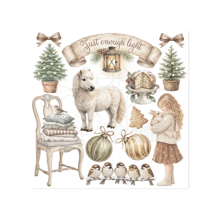 Rub-on transfer 15.5x15.15cm White Christmas 6 arkuszy DFLRBX21 Stamperia