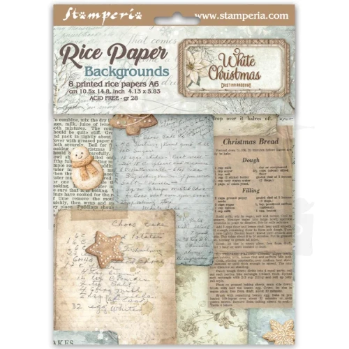 Papier ryżowy A6 White Christmas Tła 8 arkuszy DFSAK6059 Stamperia
