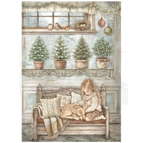 Papier ryżowy do decoupage A4 White Christmas Dziewczynka DFSA41148 Stamperia