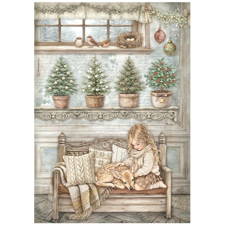 Papier ryżowy do decoupage A4 White Christmas Dziewczynka DFSA41148 Stamperia