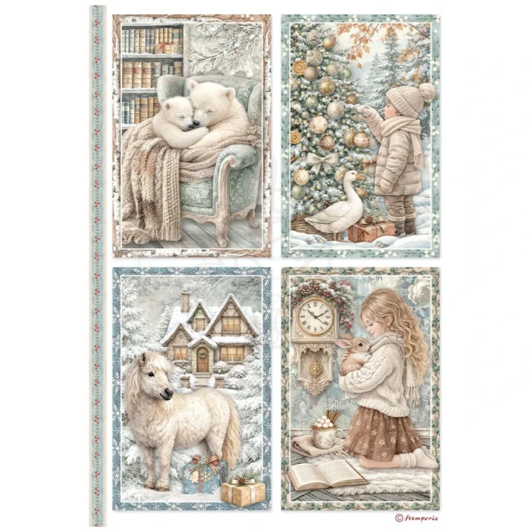 Papier ryżowy do decoupage A4 White Christmas 4 karty DFSA41147 Stamperia