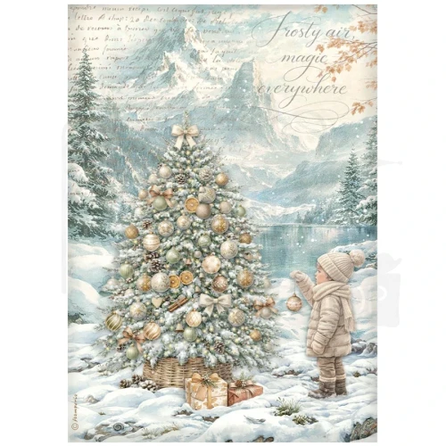 Papier ryżowy do decoupage A4 White Christmas Choinka nad wodą DFSA41146 Stamperia