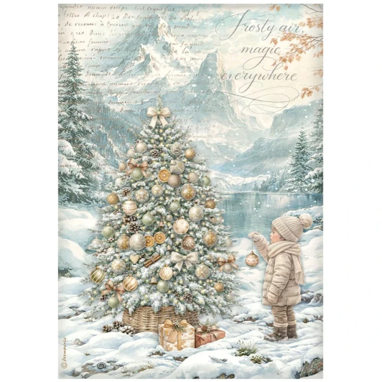 Papier ryżowy do decoupage A4 White Christmas Choinka nad wodą DFSA41146 Stamperia