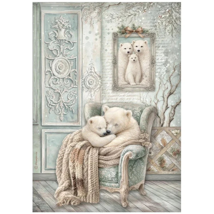 Papier ryżowy do decoupage A4 White Christmas Słodkie misie DFSA41143 Stamperia