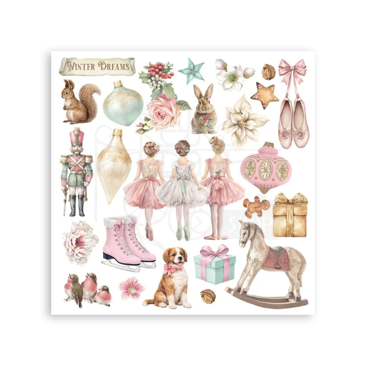 Rub-on transfer 15.5x15.15cm Winter Magic 6 arkuszy DFLRBX18 Stamperia