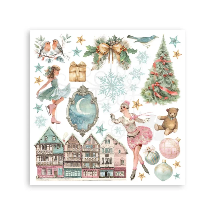 Rub-on transfer 15.5x15.15cm Winter Magic 6 arkuszy DFLRBX18 Stamperia