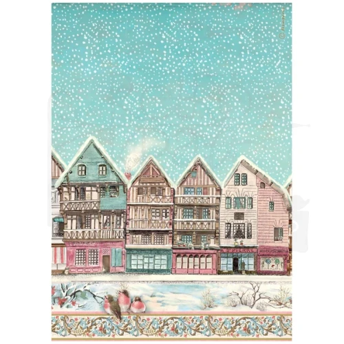 Papier ryżowy do decoupage A4 Winter Magic Wioska DFSA41135 Stamperia