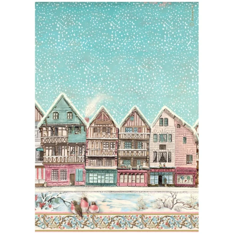 Papier ryżowy do decoupage A4 Winter Magic Wioska DFSA41135 Stamperia