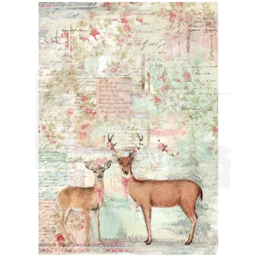 Papier ryżowy do decoupage A4 Winter Magic Jeleń DFSA41133 Stamperia