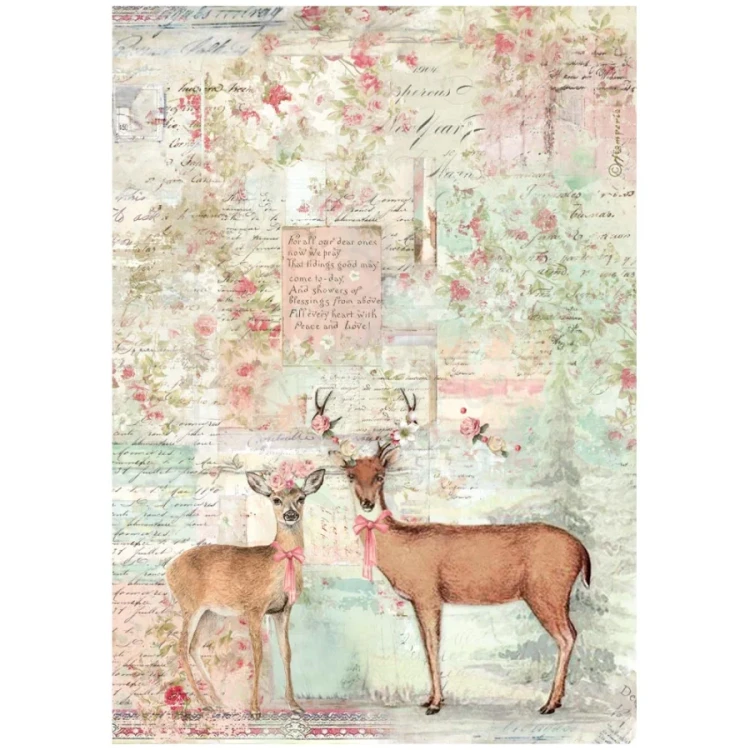 Papier ryżowy do decoupage A4 Winter Magic Jeleń DFSA41133 Stamperia