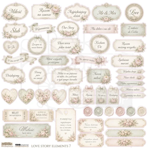 Naklejki papierowe do scrapbookingu i art journalingu Love Story Elements 7 ScrapLove