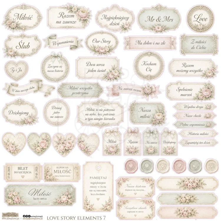 Naklejki papierowe do scrapbookingu i art journalingu Love Story Elements 7 ScrapLove